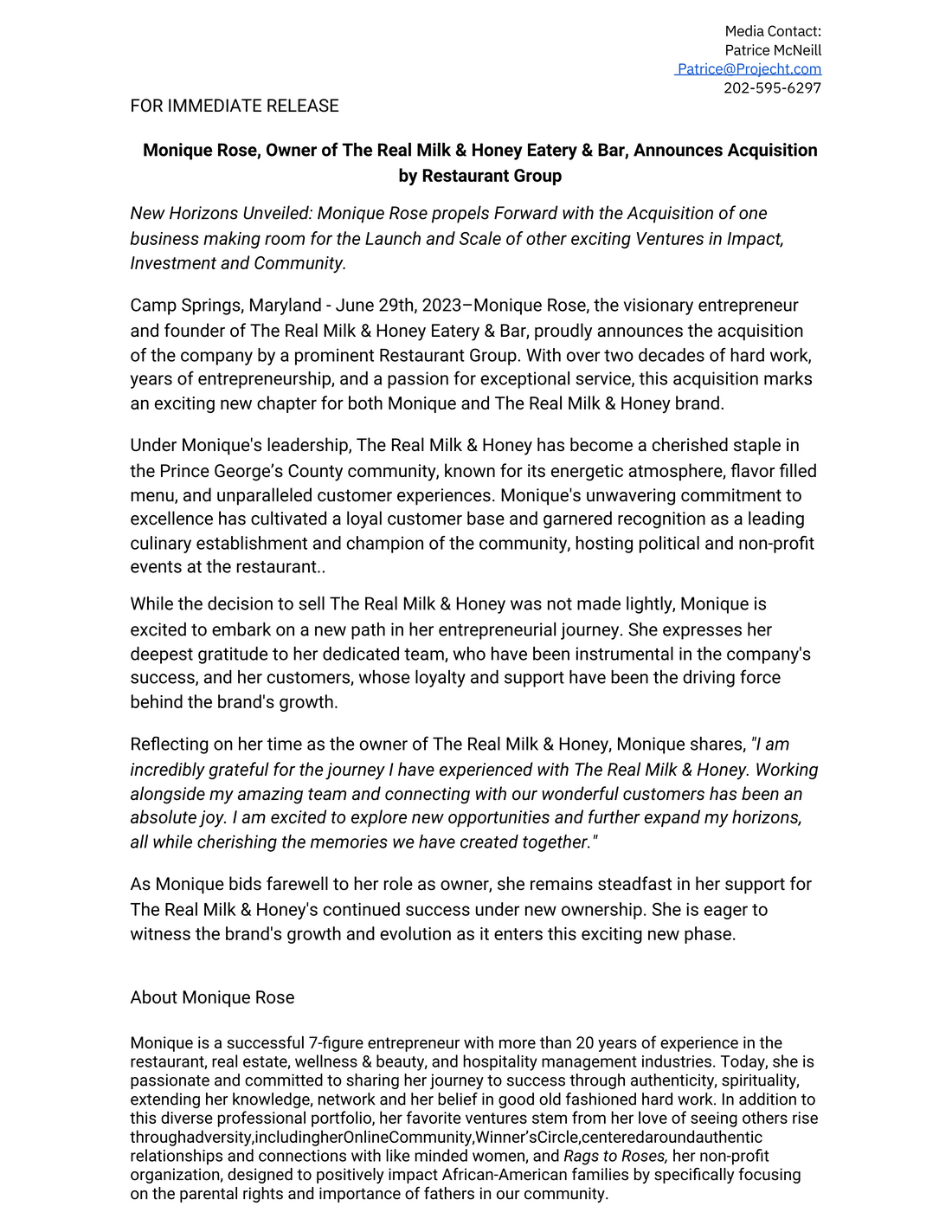 THE REAL MILK AND HONEY moniquerose