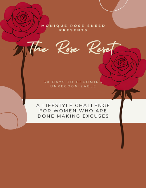 Book cover of 'The Rose Reset' with red roses on a brown background
